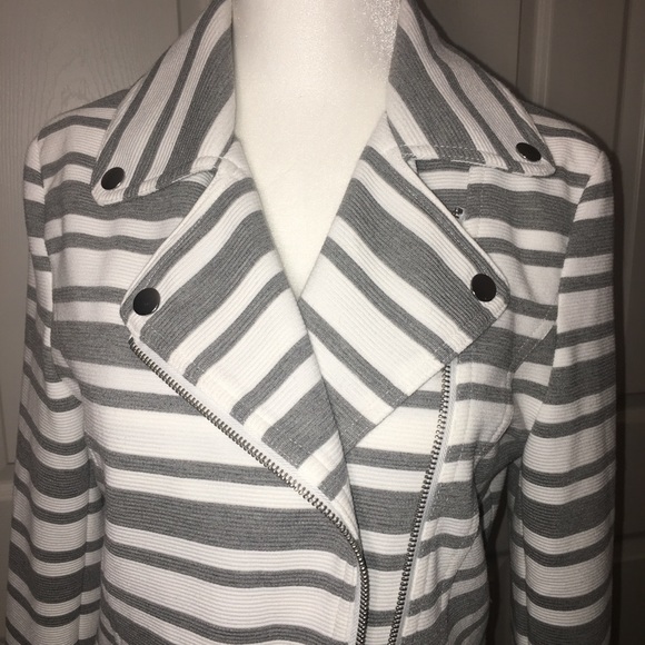 Bagatelle Small Gray & White Stripe Moto Jacket - Picture 2 of 10